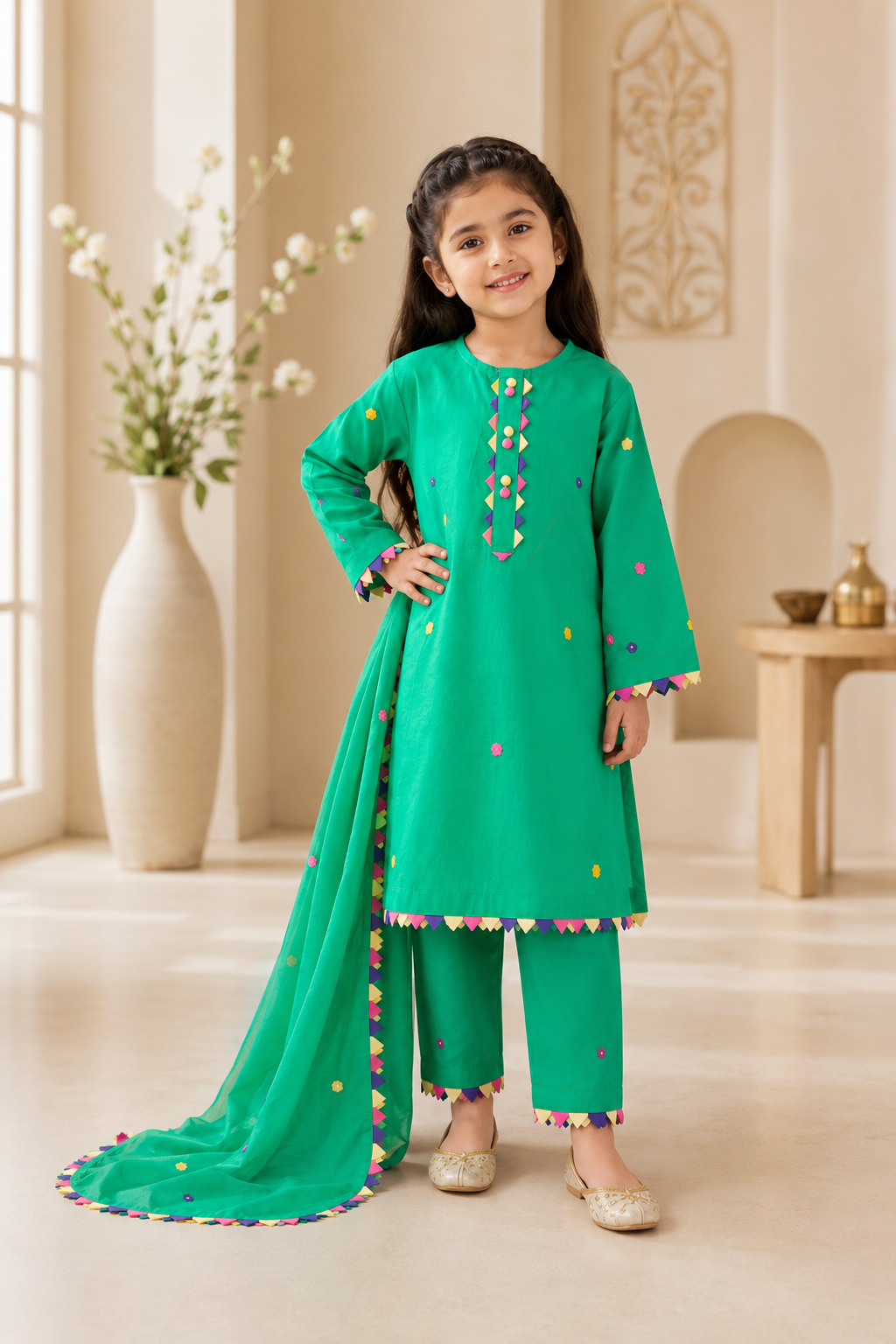Colorful Bloom Girls’ Cotton 3-Piece Outfit